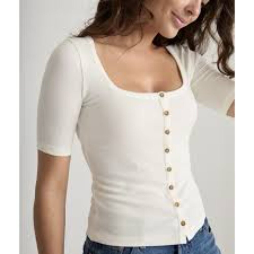 Marine Layer Lexi Cream Ribbed Knit Button Front Top Size S NWOT